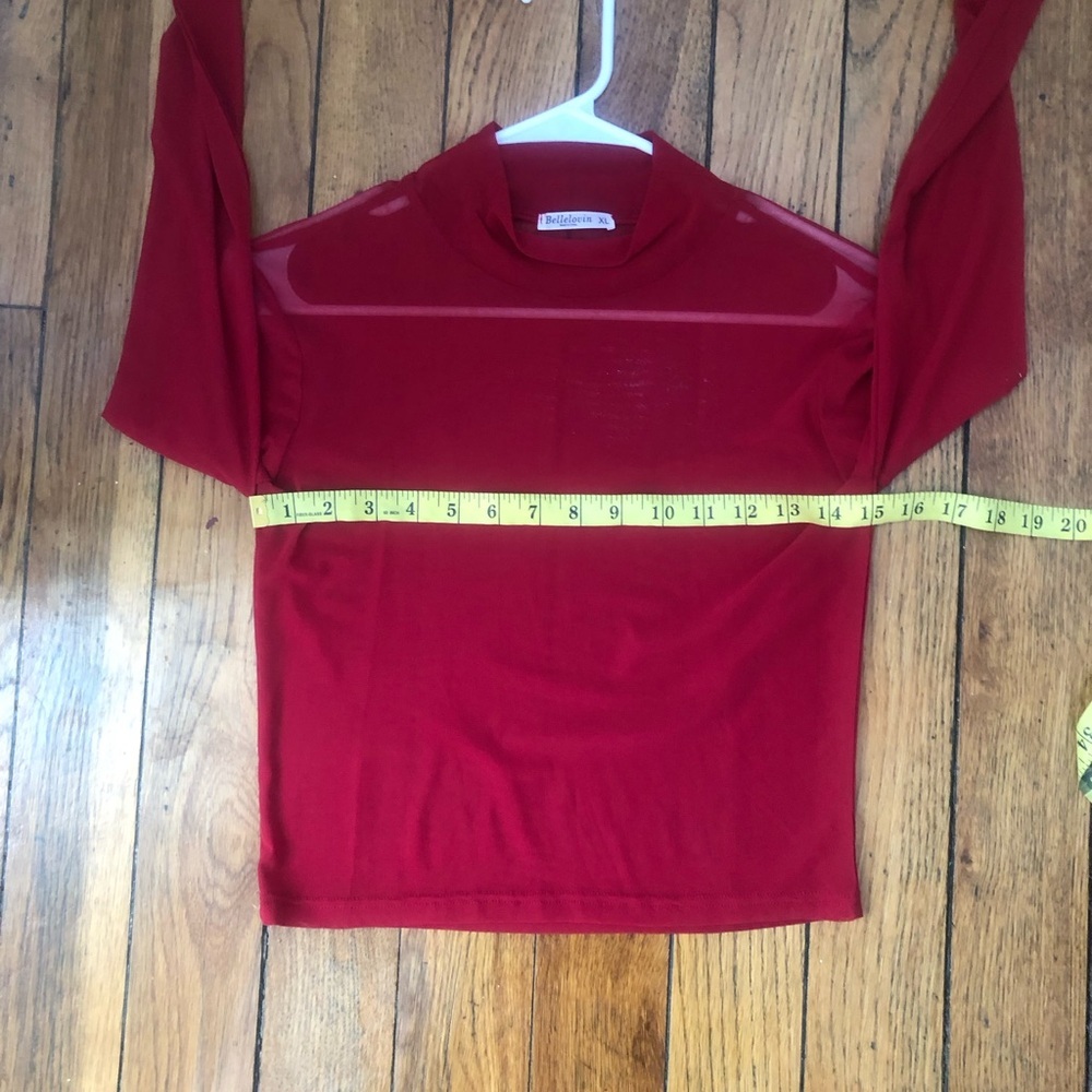 Red Sheer Long Sleeve Top - Picture 3 of 5